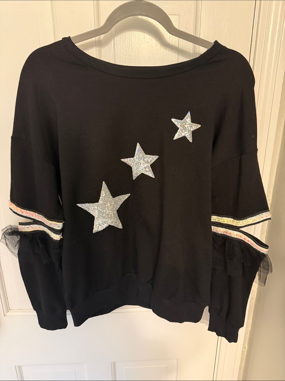 Women's Sweater with Glitter Star Appliqués
